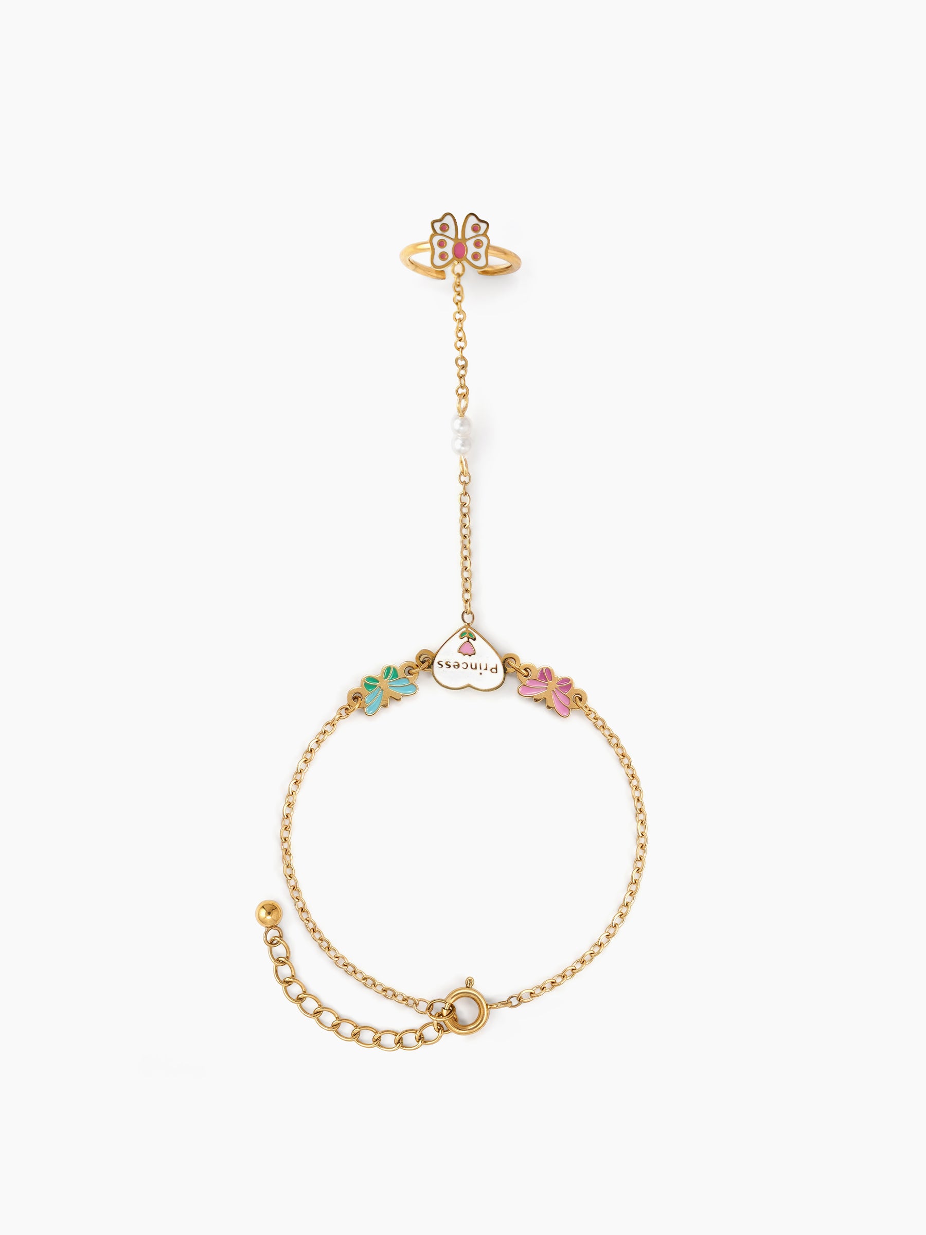 Daddy's Princess Butterfly Pearl Charm 18K Gold Plated Kid's Ring Bracelet 