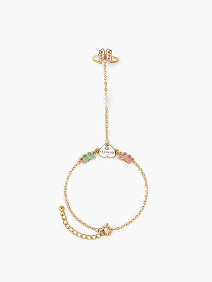 Daddy's Princess Butterfly Pearl Charm 18K Gold Plated Kid's Ring Bracelet 