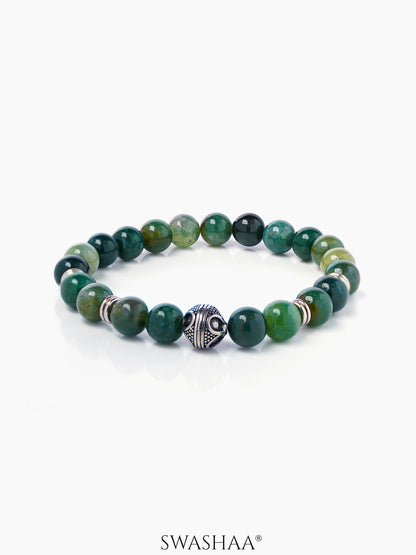 Daimon Polished Green Moss Beads Men's Bracelet
