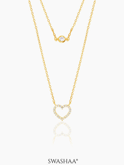 Daiva Double Layered Diamond Heart Charm 18K Gold Plated Necklace