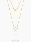 Daiva Double Layered Diamond Heart Charm 18K Gold Plated Necklace