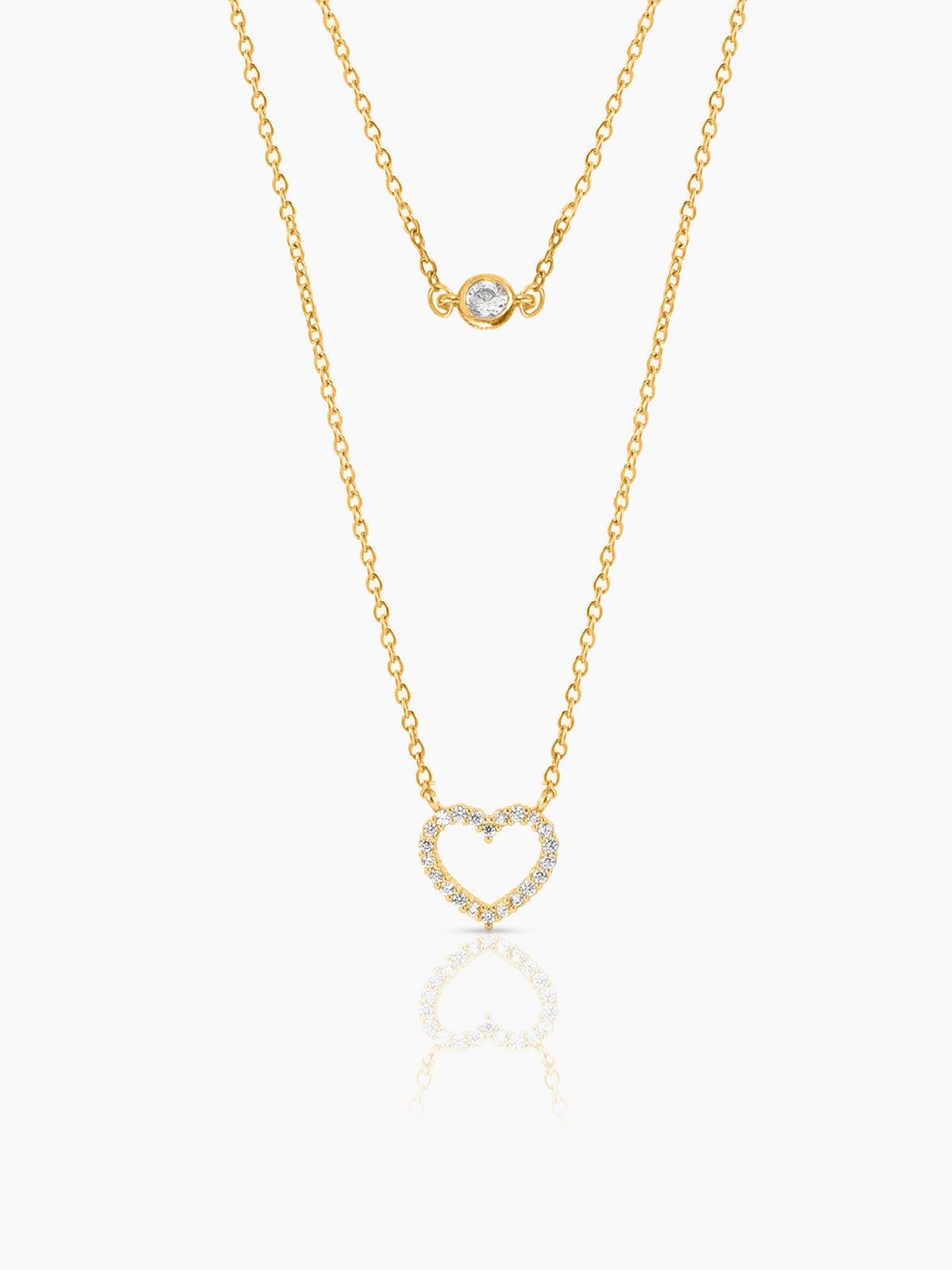 Daiva Double Layered Diamond Heart Charm 18K Gold Plated Necklace