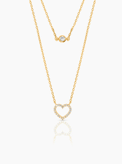 Daiva Double Layered Diamond Heart Charm 18K Gold Plated Necklace