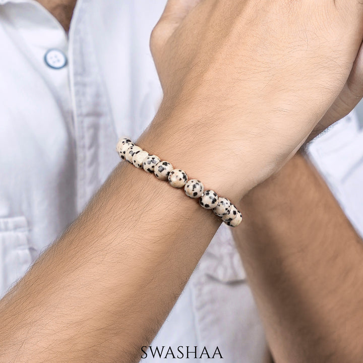 Dalmatian Jasper Men's Beaded Bracelet