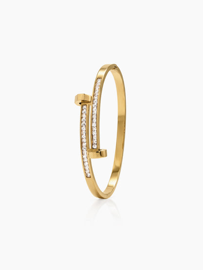 Damaris Diamond Nail 18K Gold Plated Women's Solid Band Bracelet