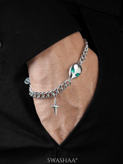 Damiaan Cuban Chain Chunky Silver Skull Men's Bracelet