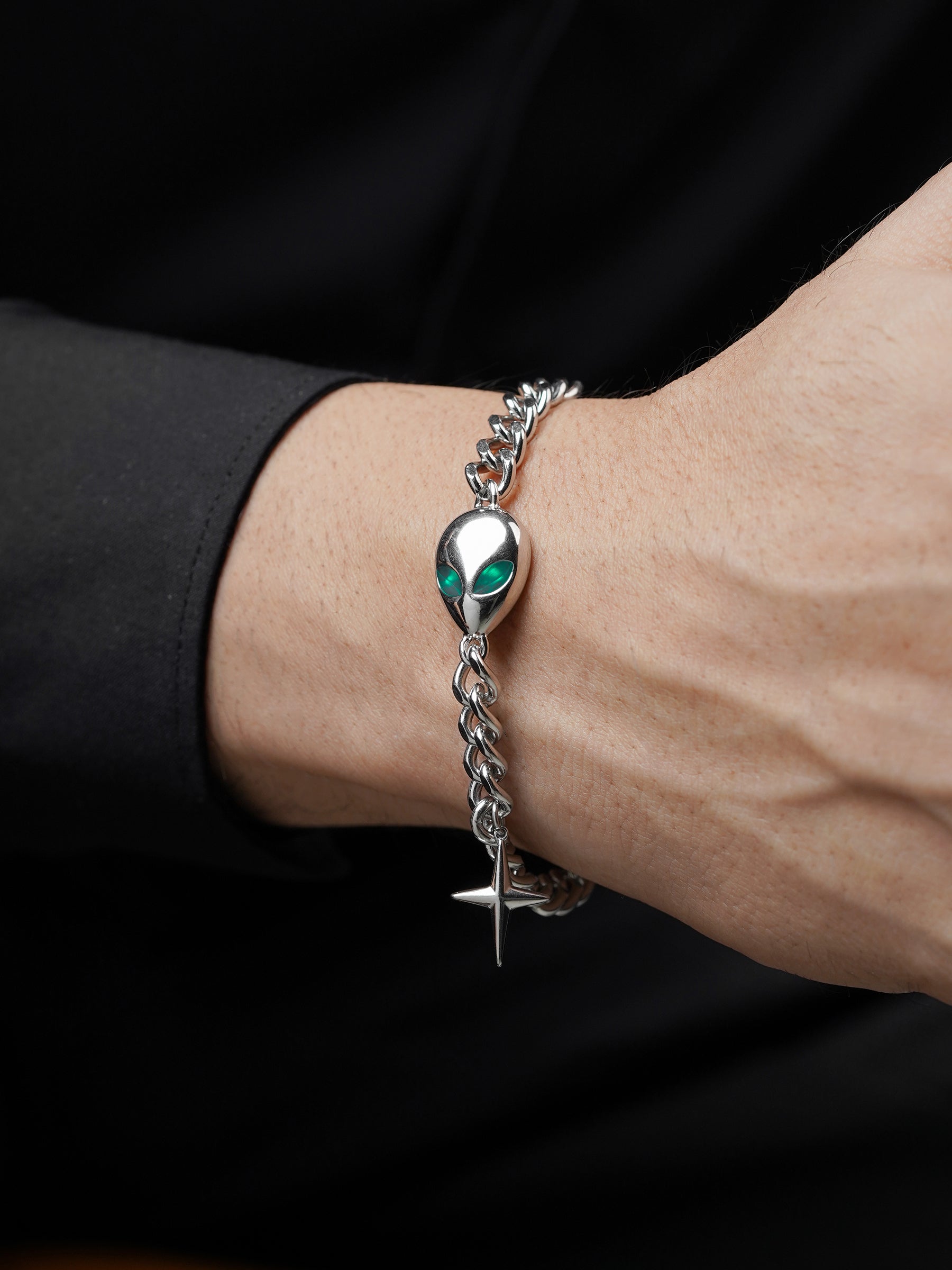 Damiaan Cuban Chain Chunky Silver Skull Men's Bracelet