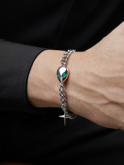 Damiaan Cuban Chain Chunky Silver Skull Men's Bracelet