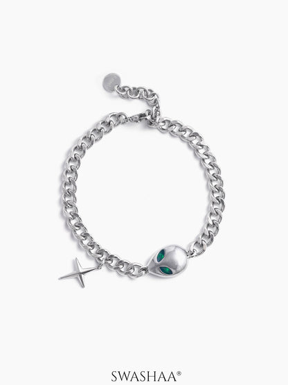 Damiaan Cuban Chain Chunky Silver Skull Men's Bracelet