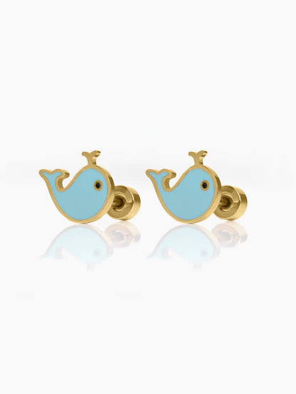 Dappy Whale Charm 18K Gold Plated Kid's Studs Earrings