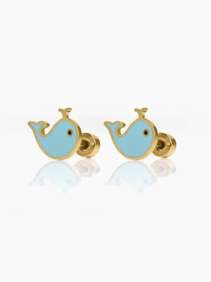 Dappy Whale Charm 18K Gold Plated Kid's Studs Earrings
