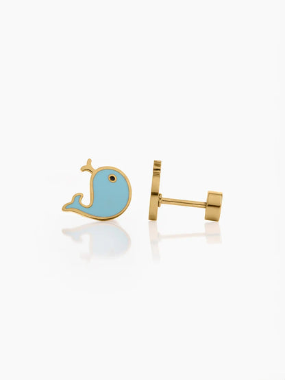 Dappy Whale Charm 18K Gold Plated Kid's Studs Earrings