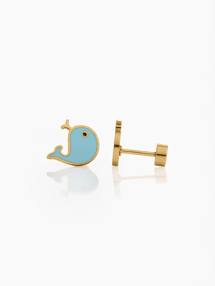 Dappy Whale Charm 18K Gold Plated Kid's Studs Earrings