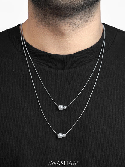 Daren Twin Pearl Men's Silver Chain Pendant