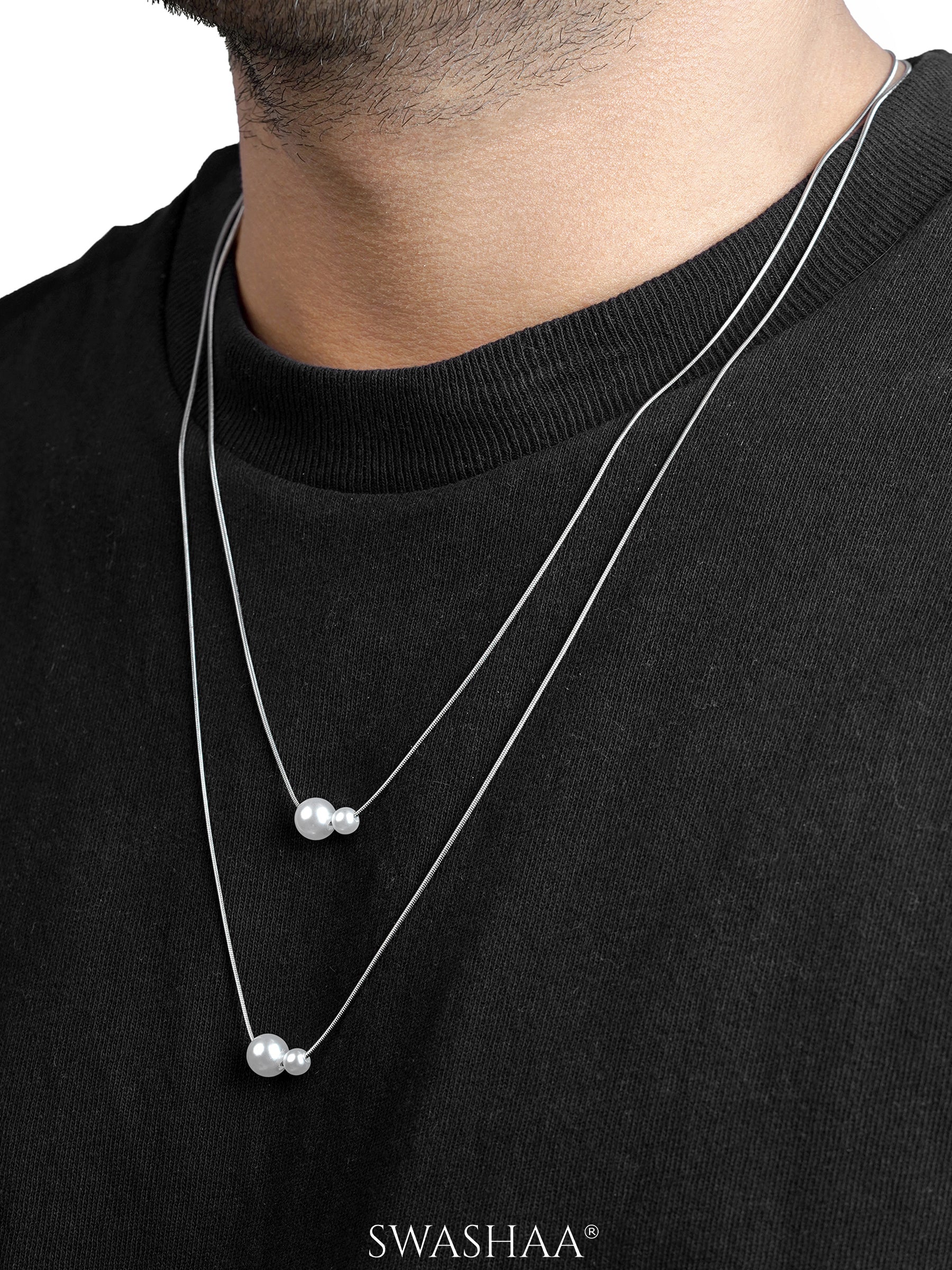 Daren Twin Pearl Men's Silver Chain Pendant