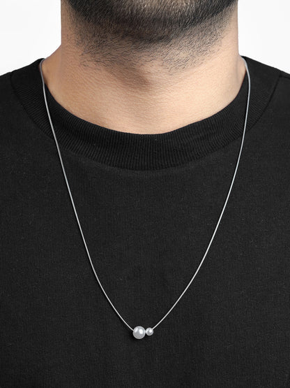 Daren Twin Pearl Drop Men's Silver Chain Pendant