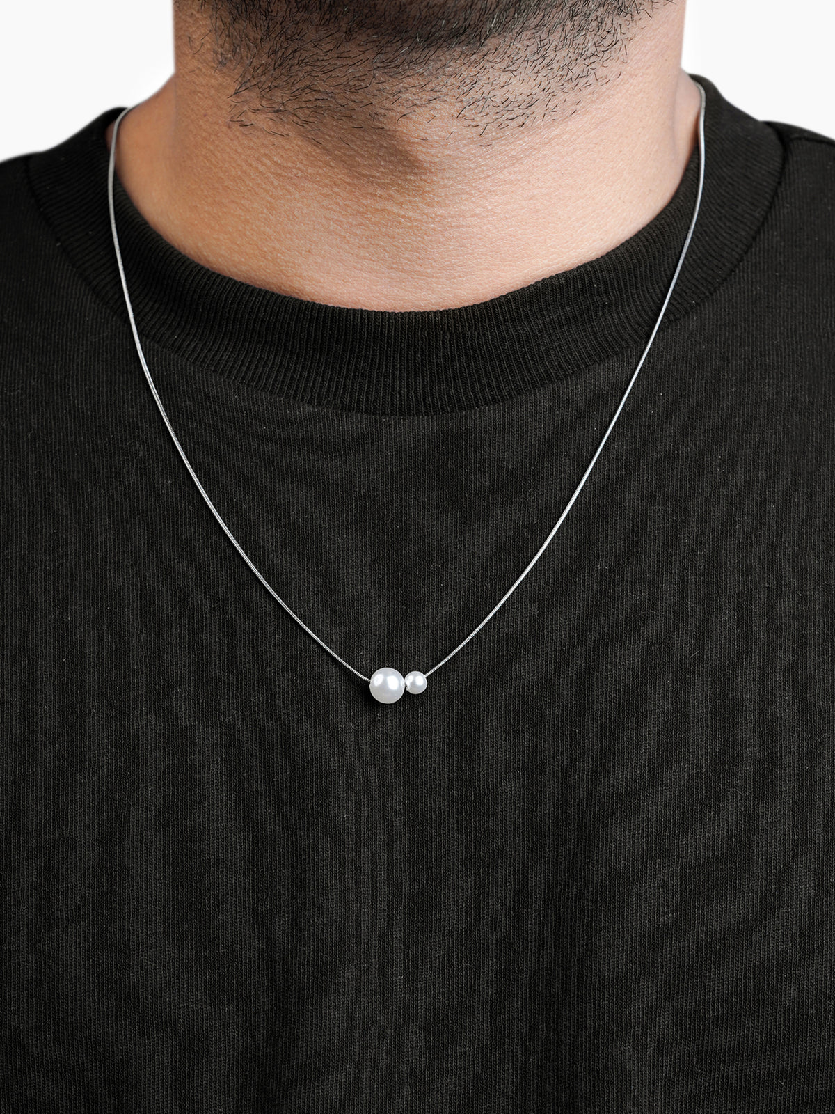 Daren Twin Pearl Drop Men's Silver Chain Pendant