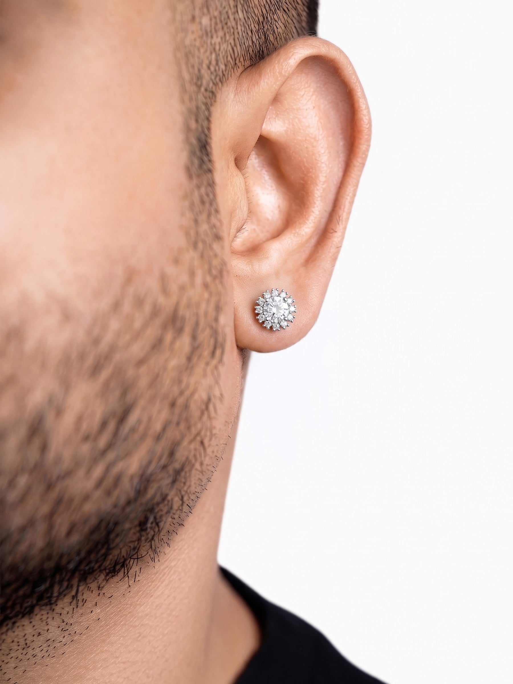 Darian Diamond CZ Stones Solitaire Silver Men's Stud Earrings