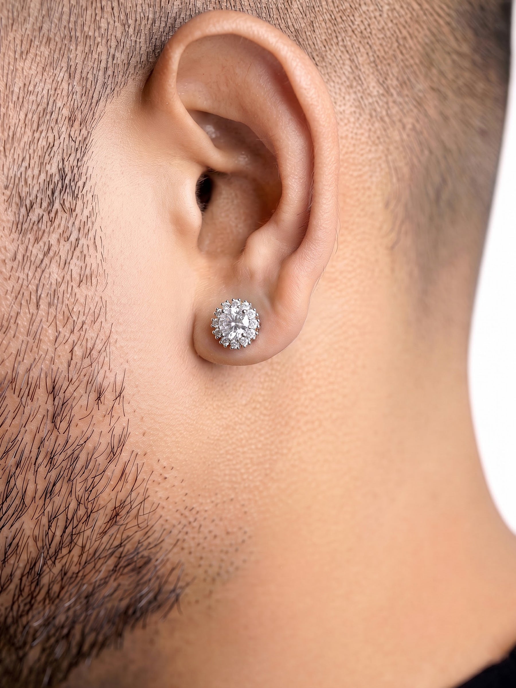 Darian Diamond CZ Stones Solitaire Silver Men's Stud Earrings