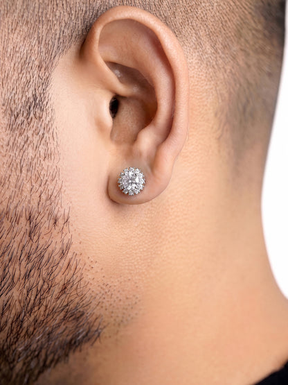 Darian Diamond CZ Stones Solitaire Silver Men's Stud Earrings