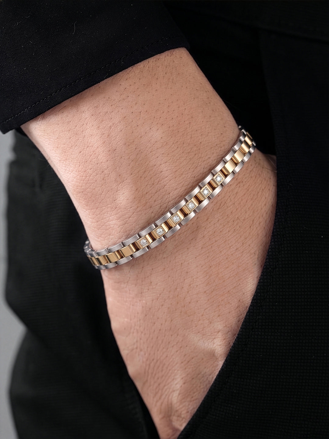 Darik Diamond Link Silver - 18K Gold Plated Dual Tone Men's Loose Bracelet