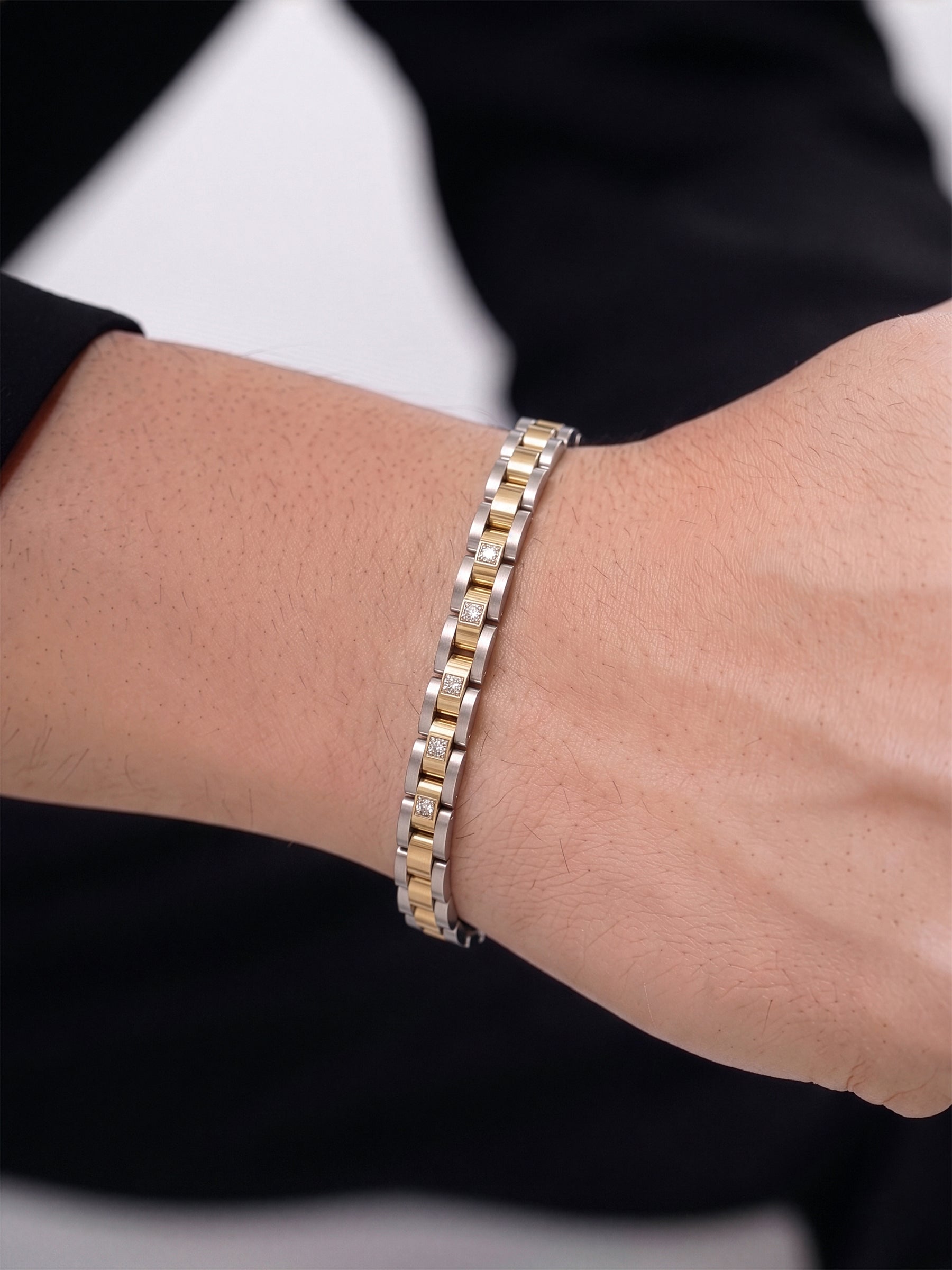 Darik Diamond Link Silver - 18K Gold Plated Dual Tone Men's Loose Bracelet