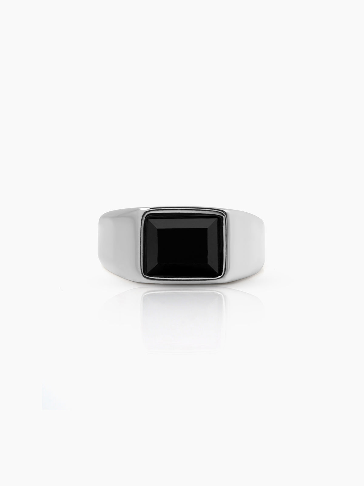 Daro Black Rectangular Stone Silver Signet Band Men's Ring