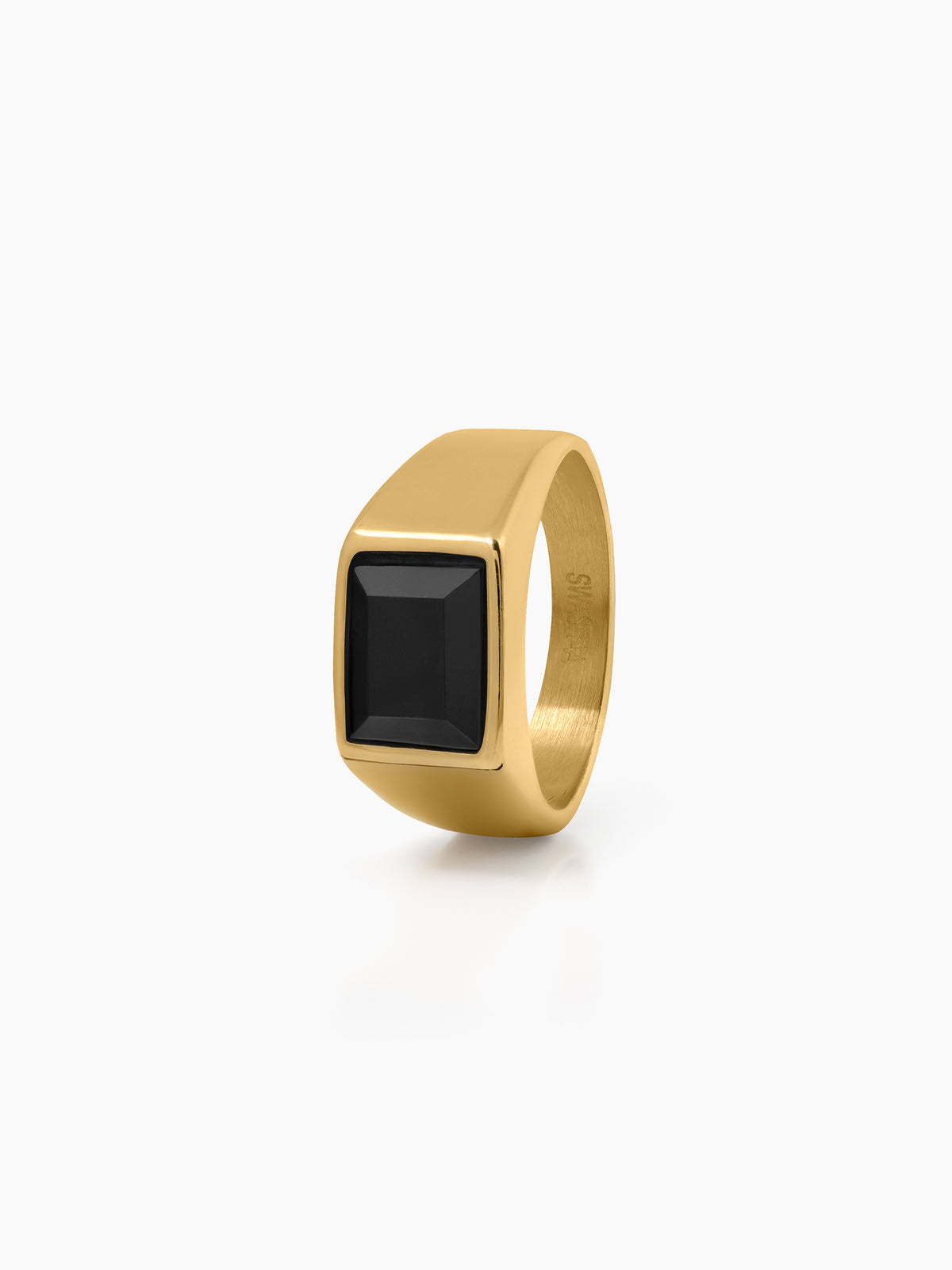 Daro Black Rectangular Stone 18K Gold Plated Signet Band Men's Ring