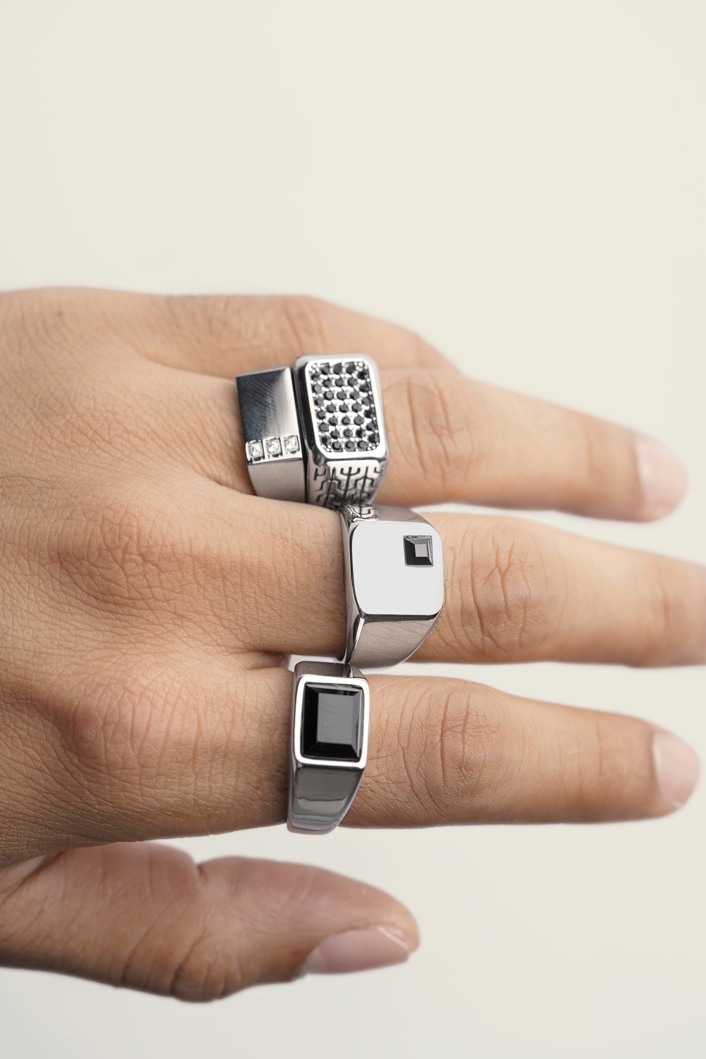 Torque Black Pave Diamond CZ Zircon Stones Rectangular Signet Band Men's Ring, Daro Black Rectangular Diamond Silver Signet Band Men's Ring, Zayen Diamond CZ Diamond Signet Rectangular Band Men's Ring, Axeon Black Zircon Diamond Signet Square Silver Band Men's Ring