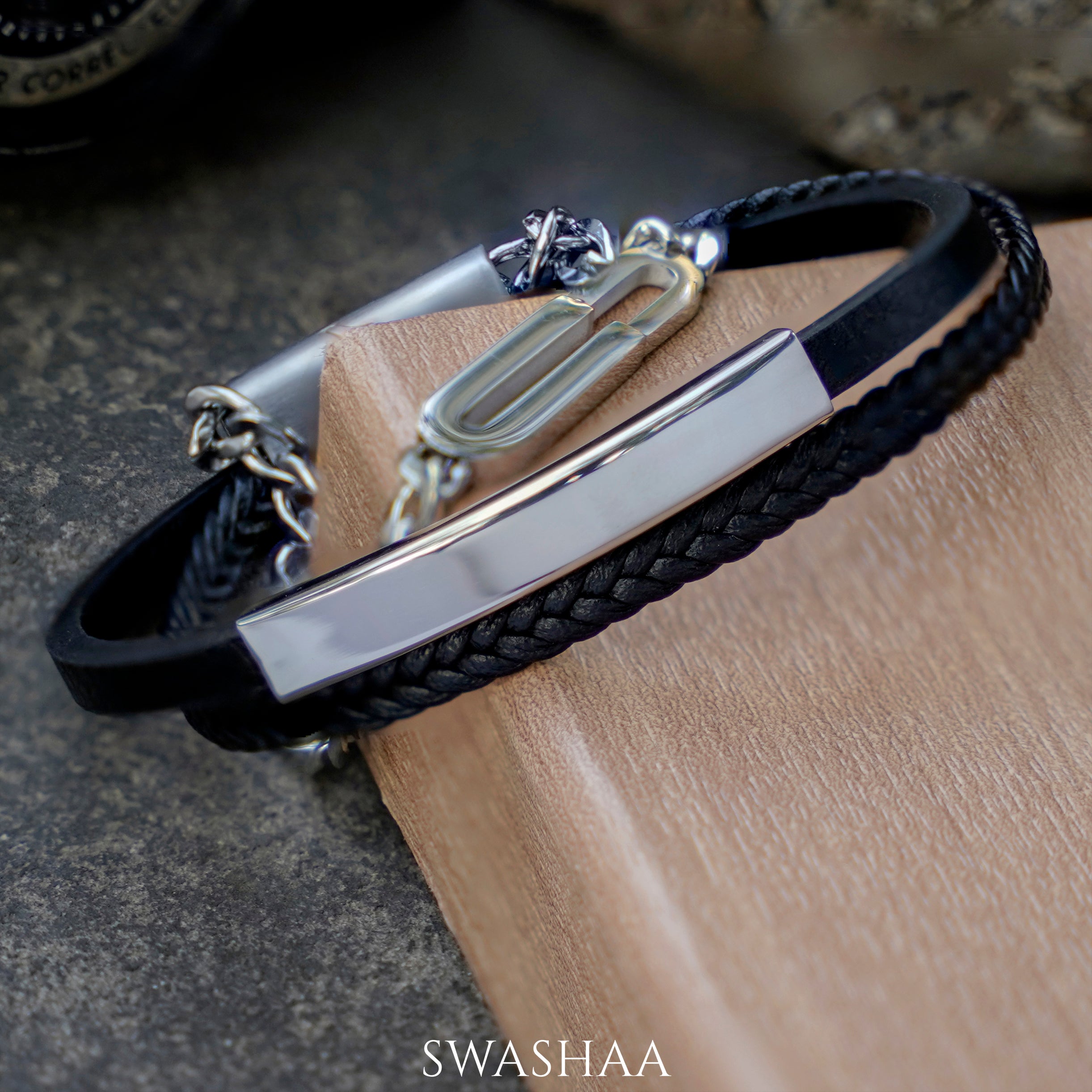 Double Braided Italian Leather bracelet - Brown | Viola Milano