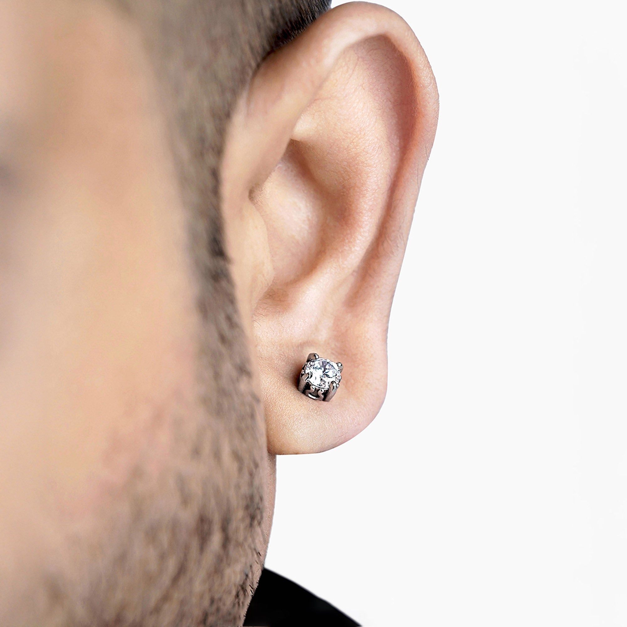 Dax Diamond Solitaire Silver Men's Stud Earrings
