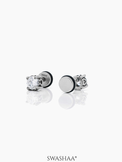 Dax Diamond Solitaire Silver Men's Stud Earrings
