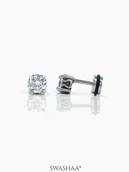 Dax Diamond Solitaire Silver Men's Stud Earrings