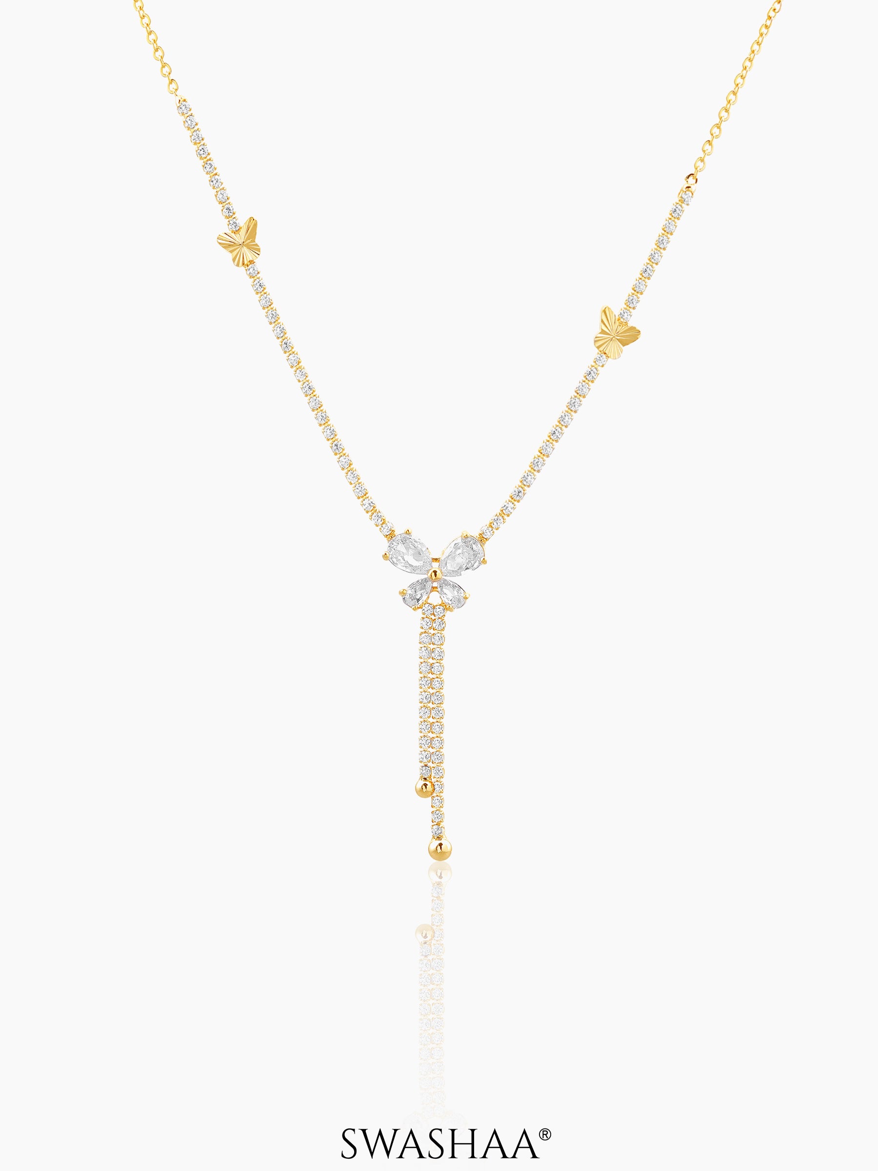 Debbie Y-shapped Crystal Butterfly Y-shaped 18K Gold Plated Chain Pendant Necklace
