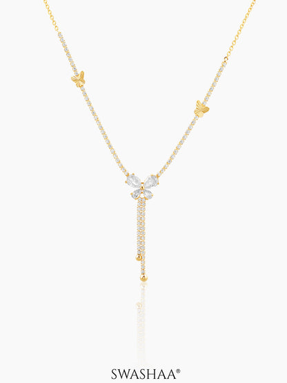 Debbie Y-shapped Crystal Butterfly Y-shaped 18K Gold Plated Chain Pendant Necklace
