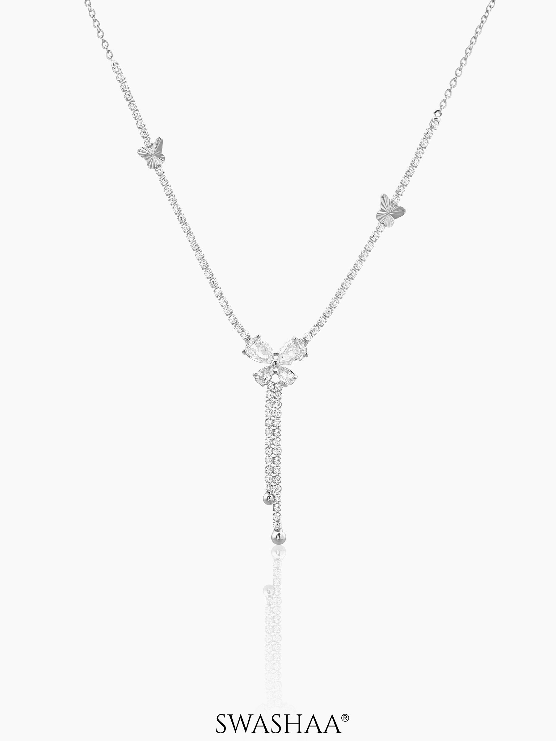 Debbie Y-shapped Crystal Butterfly Y-shaped Silver Chain Pendant Necklace