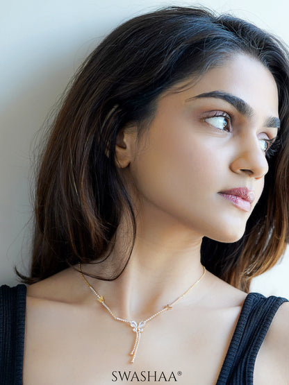 Debbie Y-shapped Crystal Butterfly Y-shaped 18K Gold Plated Chain Pendant Necklace