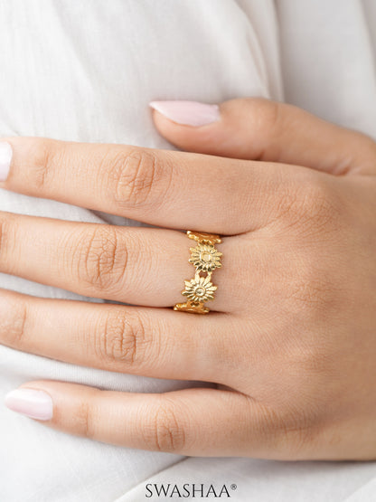 Debra Blooming Sunflowers 18K Gold Plated Ring