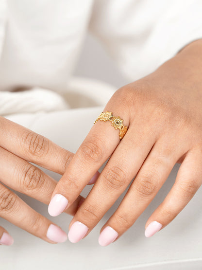 Debra Blooming Sunflowers 18K Gold Plated Ring
