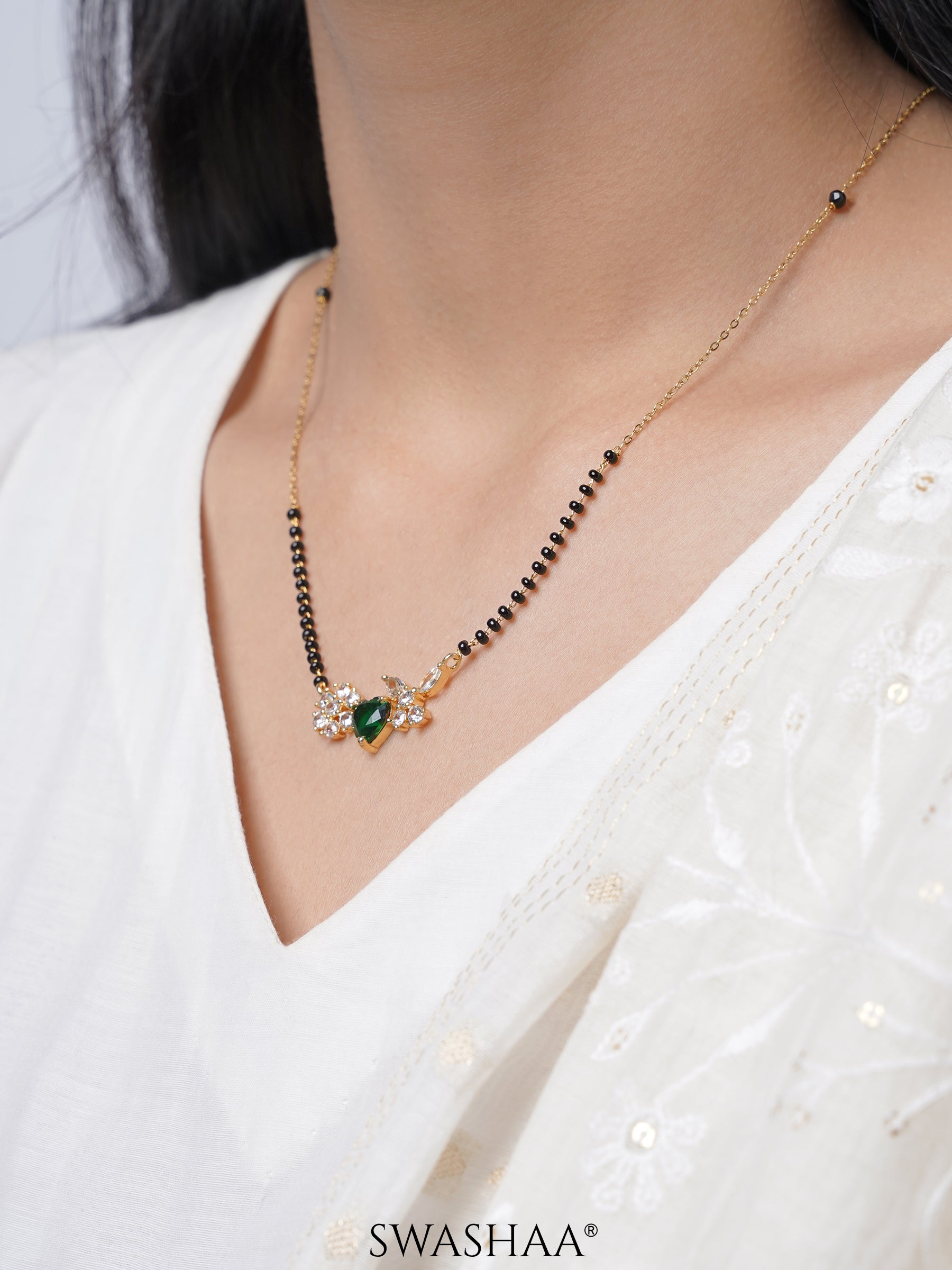 Deesha Emerald Heart 18K Gold Plated Mangalsutra