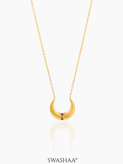 Delfina Crescent Moon Charm 18K Gold Plated Chain Pednant Necklace