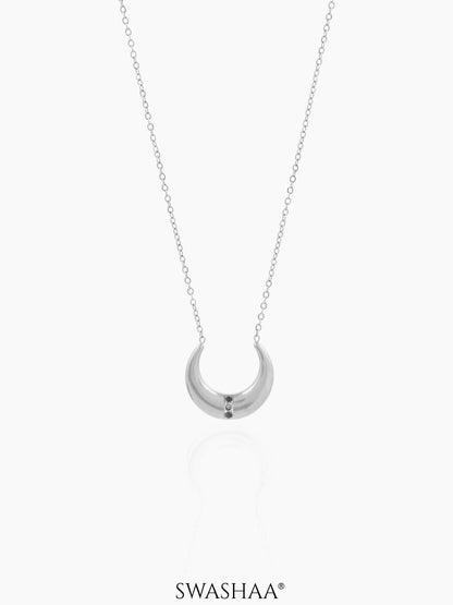 Delfina Crescent Moon Charm Silver Chain Pednant Necklace