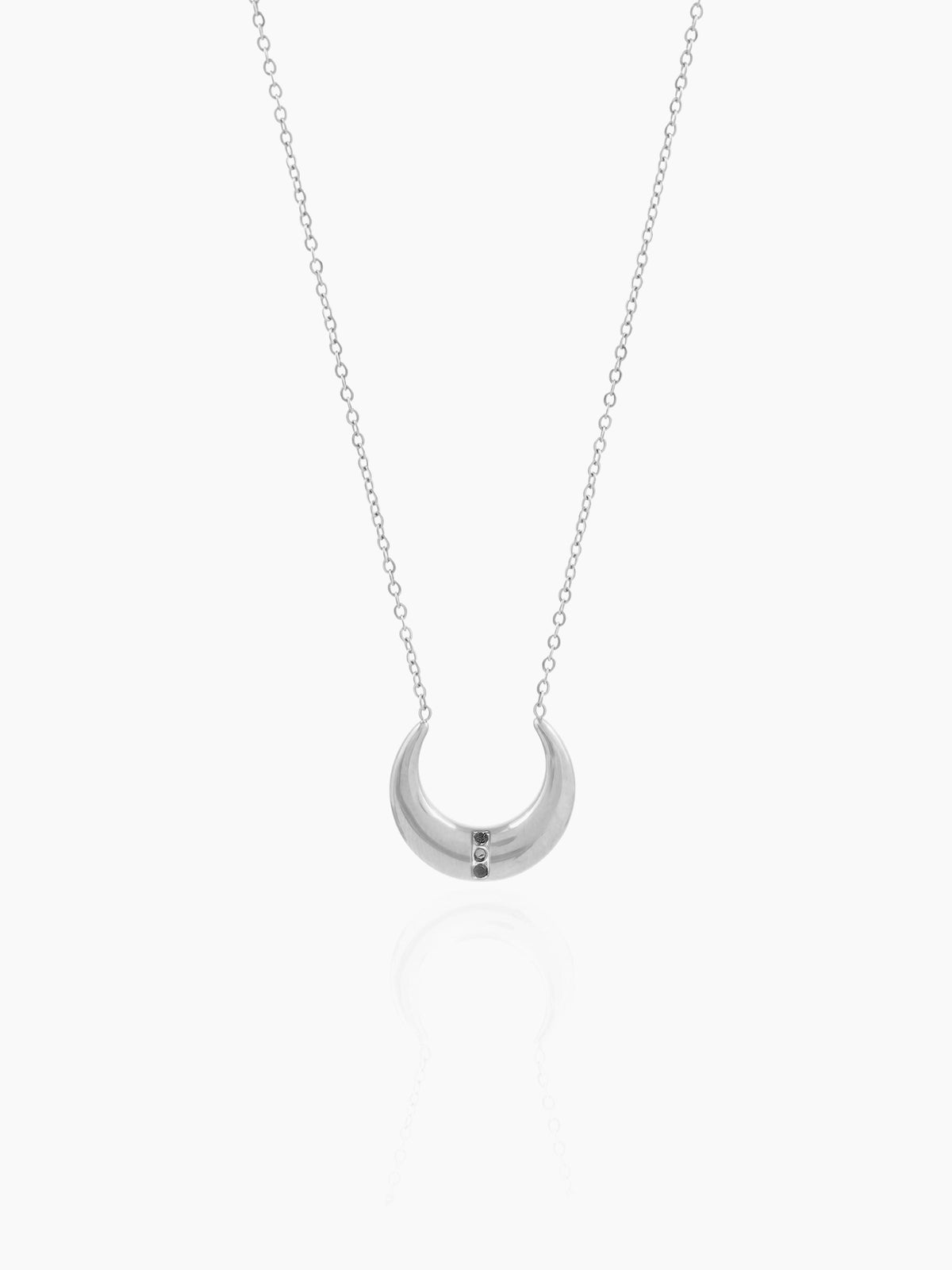 Delfina Crescent Moon Charm Silver Chain Pednant Necklace