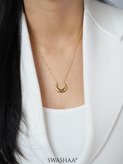 Delfina Crescent Moon Charm 18K Gold Plated Chain Pednant Necklace