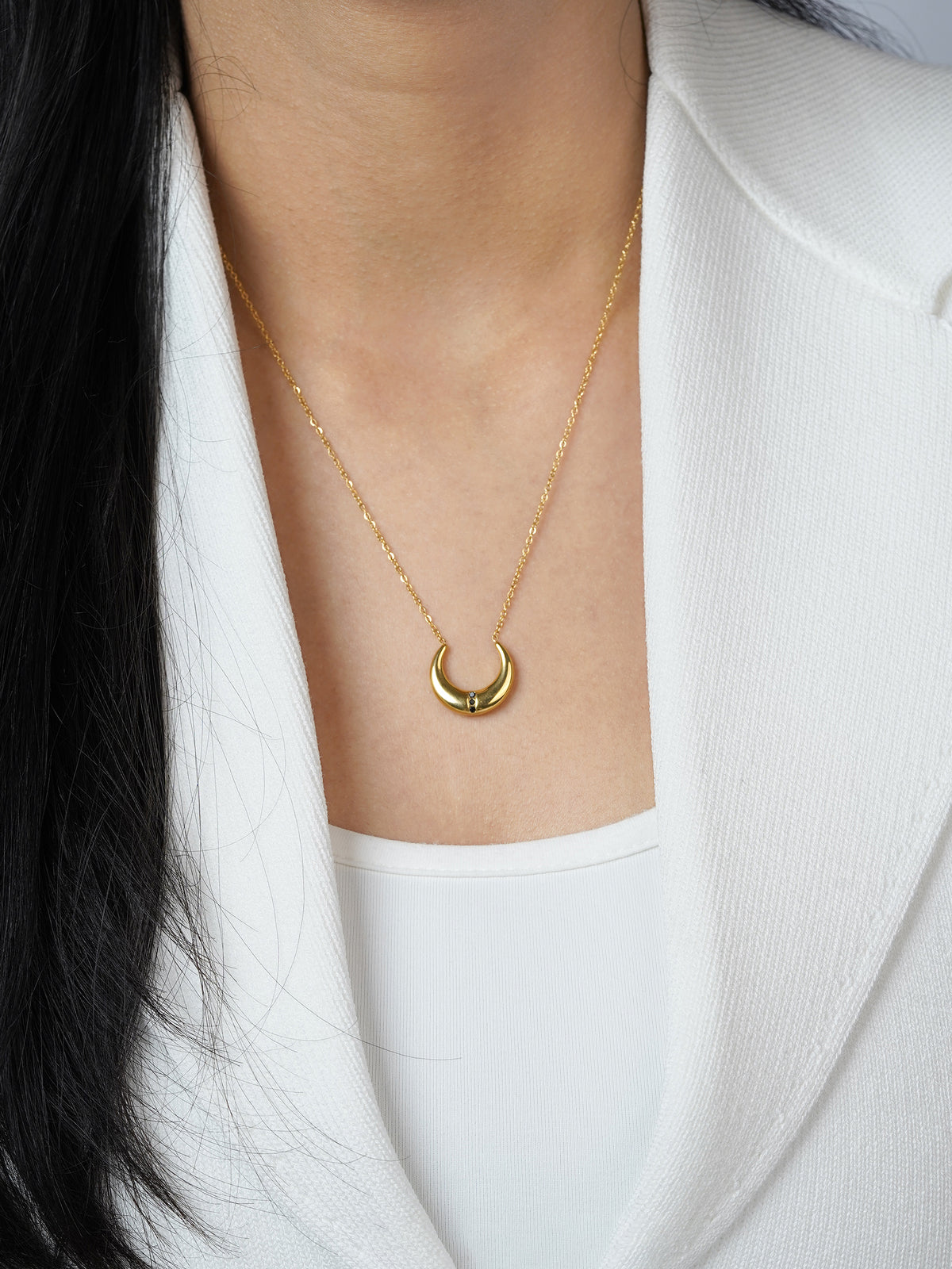 Delfina Crescent Moon Charm 18K Gold Plated Chain Pednant Necklace