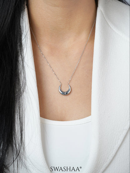 Delfina Crescent Moon Charm Silver Chain Pednant Necklace