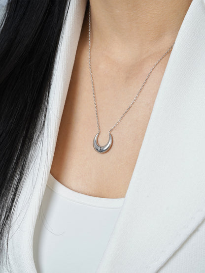 Delfina Crescent Moon Charm Silver Chain Pednant Necklace