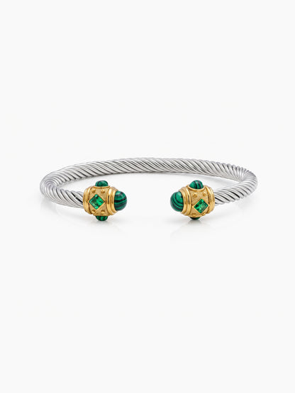 Delilah Diamond Green - Silver  Women's Wired Cuff Solid Bracelet