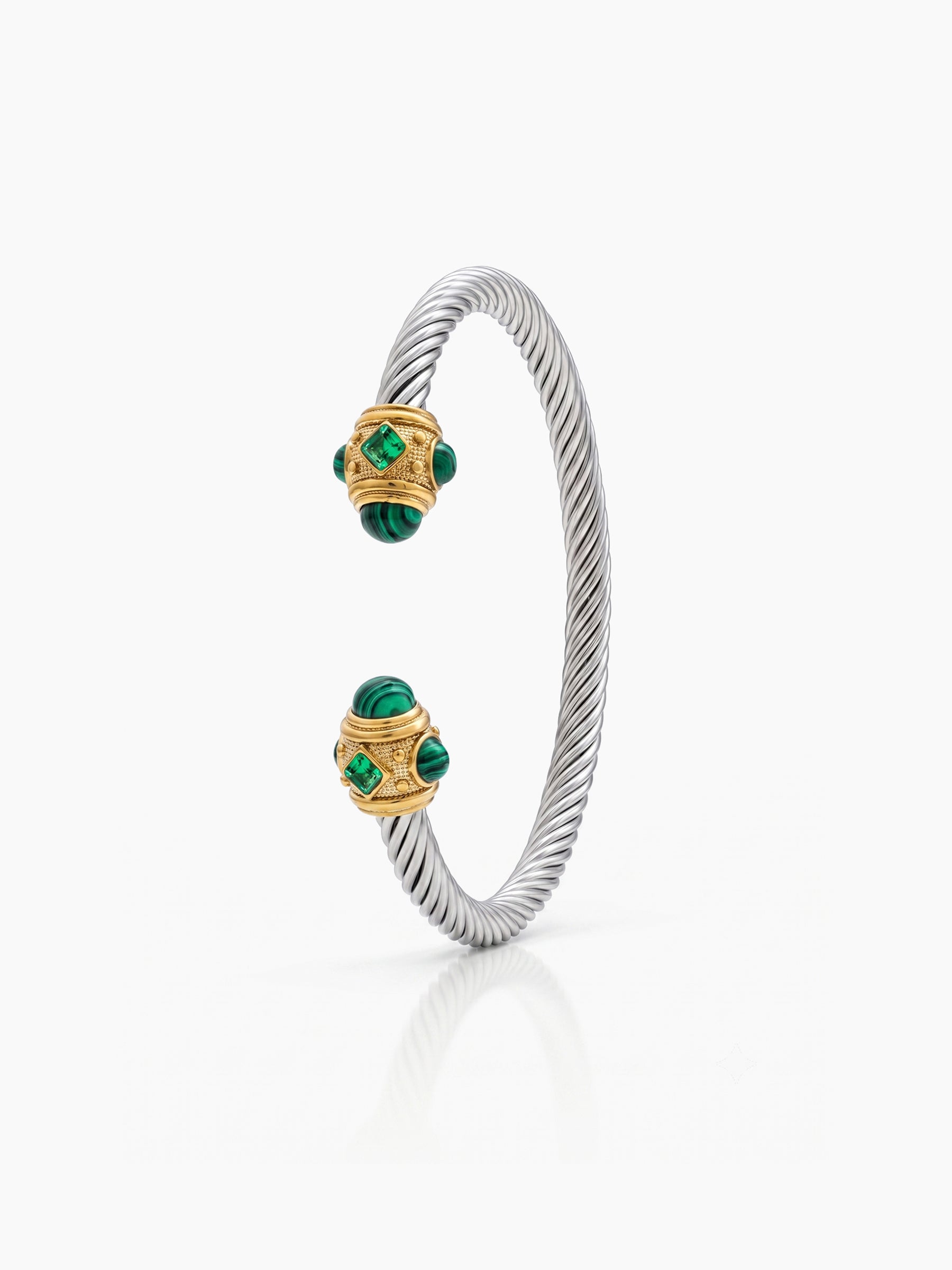 Delilah Diamond Green - Silver  Women's Wired Cuff Solid Bracelet