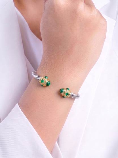 Delilah Diamond Green - Silver  Women's Wired Cuff Solid Bracelet